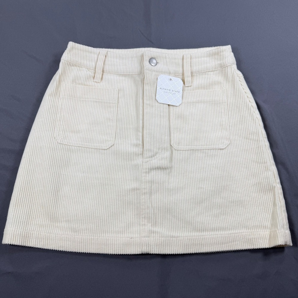 Altar'd State Cream Corduroy Mini Skirt XS High Waisted Patch Pocket DZ23F798-24